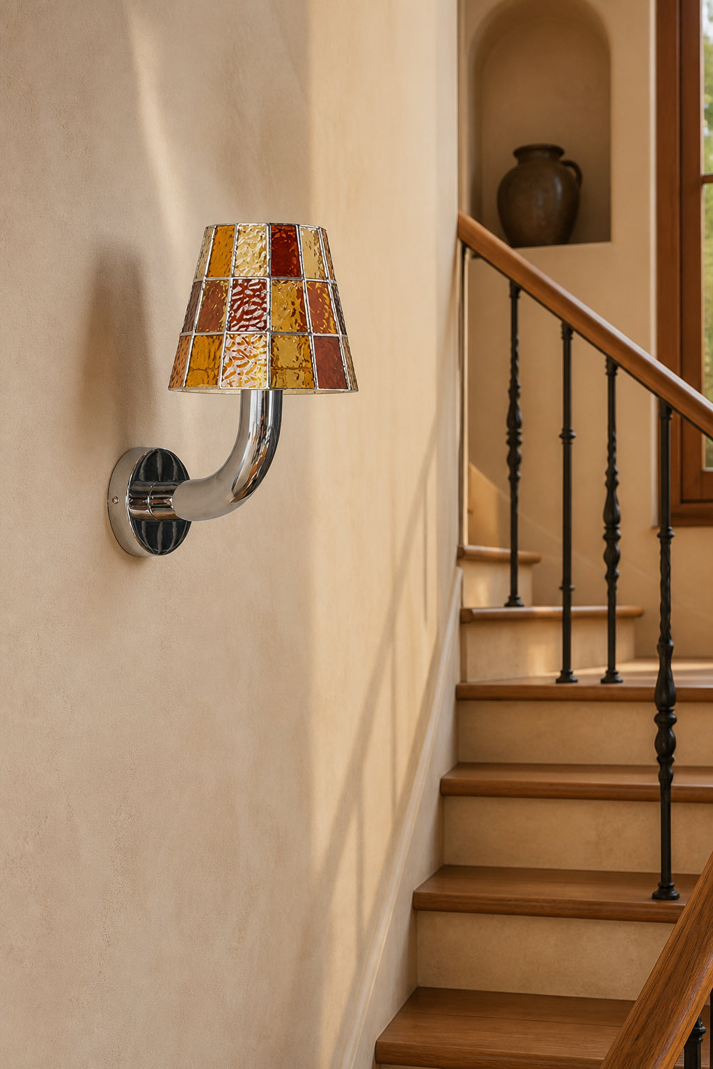 
Mosaic Glow Textured Glass Long-Arm Wall Sconce